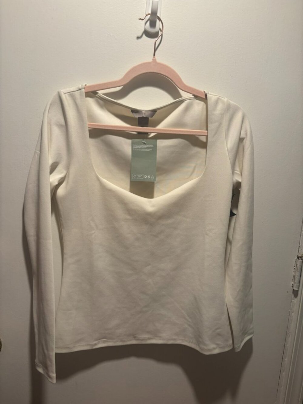 NWT H&M Ivory Cream Soft Square Neck Long Sleeve Top